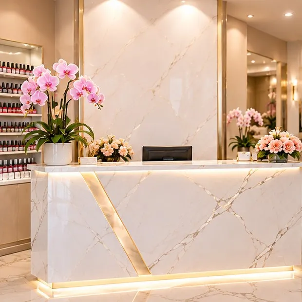 Reception desk with orchids